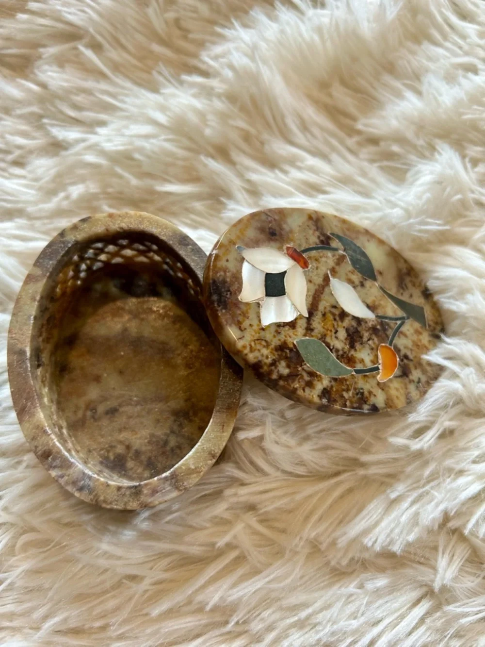 Vintage Soapstone Mother Of Pearl Inlay Jewelry/Trinket Boxes- Pair of 2